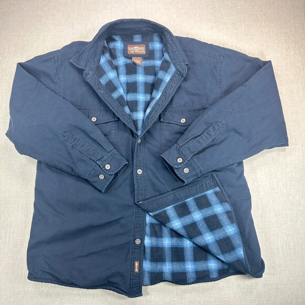 Levis Shirt Jacket Mens XL Navy Blue Cotton Fleece Lined Insulated Workwear EUC
